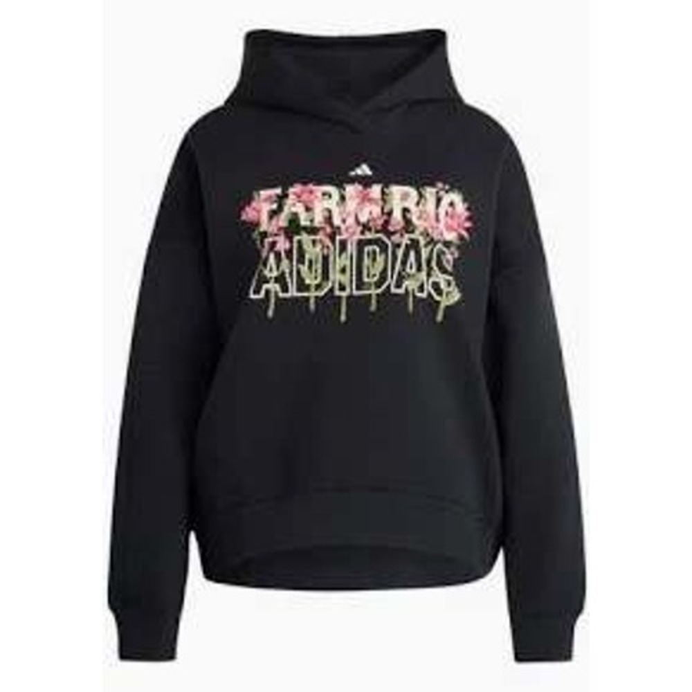 Adidas x Farm Rio Womens Floral Graphic Pullover Hoodie Black Oversized HI5235 - Picture 2 of 3